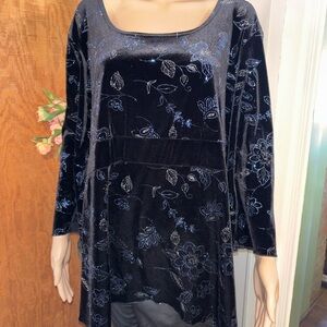 Studio 1940 Black Velvet Glitter Floral Tunic Top 26/28W